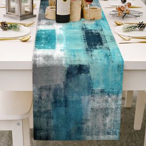 Blue Oil Painting Table Runner Modern Simple Abstract Table Decoratie Linnen Tafel Doek Festival Holiday Party Dining Home Decoratie