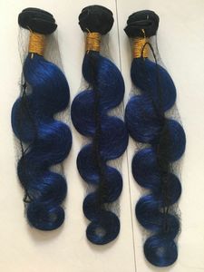 Blauwe ombre Braziliaanse lichaamsgolf menselijk maagdelijk haar Zwart en blauwe inslag extensions