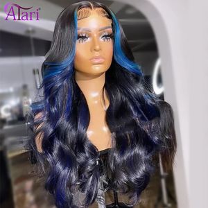 Blue ombre Human Hair S 13x4 13x6 Transparent dentelle de dentelle frontale Brésilien Front de corps droite 5x5 fermeture 240408