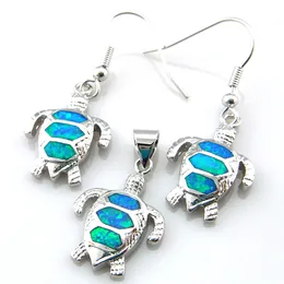 Bijoux en opale bleue, ensemble pendentif et boucles d'oreilles design tortue, ensemble de bijoux pour femmes