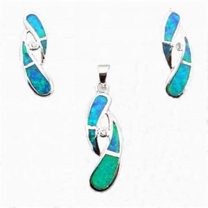Bijoux en opale bleue avec pierre cz, ensemble pendentif et boucles d'oreilles tendance, opale de feu mexicaine 283p
