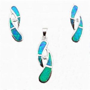 bijoux bleu opale avec pierre CZ; pendentif de mode et boucle d'oreille ensemble Mexican Fire Opal268f