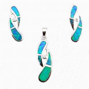 Bijoux en opale bleue avec pierre cz, ensemble pendentif et boucles d'oreilles tendance, opale de feu mexicaine 299J
