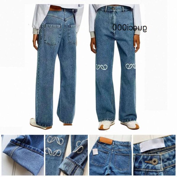 Bleu Out Lowewe Street Lowe Brodé Loewees Denim Loewes Marque Loeewe Hold Designers Femmes Décoration Casual Jeans Straight Arrivées Pantalon Taille Haute Guerre