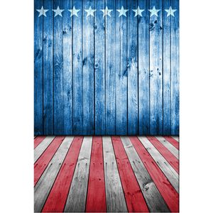 Mur en bois peint bleu étoiles blanches drapeau américain toile de fond bébé nouveau-né photographie accessoires enfants arrière-plans patriotiques plancher de bois