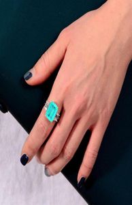 Blue Paraiba Tourmaline Promise Ring Emerald Cut Cz Sterling Sliver Bijoux pour les femmes297T7388704