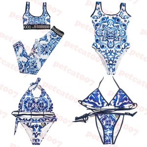 Blauw Patroon Badpak Dames Bikini Ontwerper Dames Yoga Dragen Badmode Sexy Lace Up Badpak