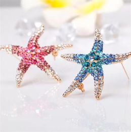 Blue Pink Crystal Rhinestone Starfish -broches voor vrouwen Wedding Broche Pins Fashion Accessoires