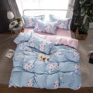 Blue Pink Flower Print Girl Boy Bed Bed Cover Set Dekbedden Volwassen Kindbladen en Pillowcases Coverter Bedding 610711