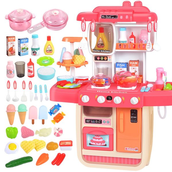 Bleu / Rose Enfants Cuisine Pretend Play Toys Set 38Pcs 70CM Hauteur Grande Taille Enfants Cuisine Playset Avec SpraySound LJ201009