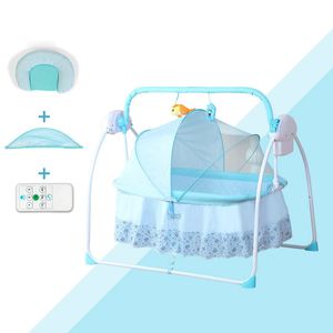 Bleu rose multifonctionnel bébé nouveau-né panier de couchage secoué concentretor automatique petit garçon empereur berceaux intelligents grande taille télécommande musique ba29 C23