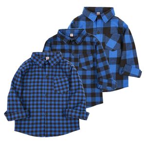 Blue Plaid Jongens Shirts Checked Children's Kleding Klassiek Shirt Tops Kids Tee Shirts Tops Katoen Baby Boy Overshirt Meisje Jumper 210413