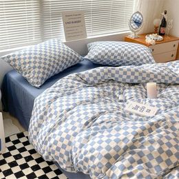 Bleu Plaid nordique housse de couette 220x240 taie d'oreiller drap de lit 3 pièces/4 pièces ensembles de literie damier literie 200x230 couette 240202