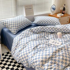 Blauw geruit Nordic dekbedovertrek 220x240 kussensloop laken 3pcs/4pcs beddengoed sets dambord beddengoed 200x230 dekbed 240202