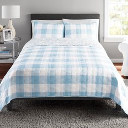 Parure de lit réversible à carreaux bleus avec fourre-tout, Mainstays, King, 4 pièces