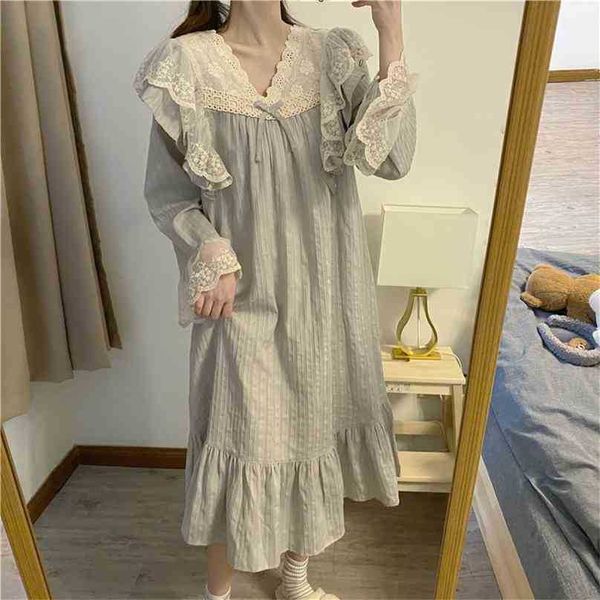 Blue Princess Chic Spring Sleepwear Loose Girls Homewear Sweet All Match Robe de pyjama élégante 210525