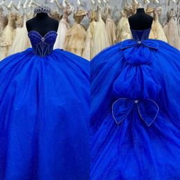 Blauwe prinses jurken prom jurk Royal Ball Rhinestones Sweetheart Glitter Sequins vestido de quinceanera boog 15 maskerade jurk