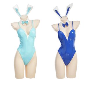 Blauw profiel rollenspel kostuum sexy lederen strakke fitting bunny girl sling jumpsuit Halloween kostuum 240425