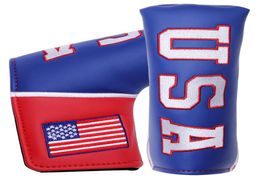 Blue Pu Leather Borduursel USA Golf Club Headcover Blade Putter Covers9069705