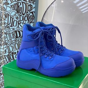 Blue Puddle Bomber enkelwandelplatform dikke laarzen met panelen van nylon canvas ronde neus veterschoenen met sleehakken luxe ontwerpersschoenen voor dames fabrieksschoeisel