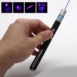 Stylo laser à lumière bleue / violette 5mW 405nm faisceau de stylo pointeur laser pour le montage SOS chasse de nuit enseignement cadeau de Noël paquet Opp en gros