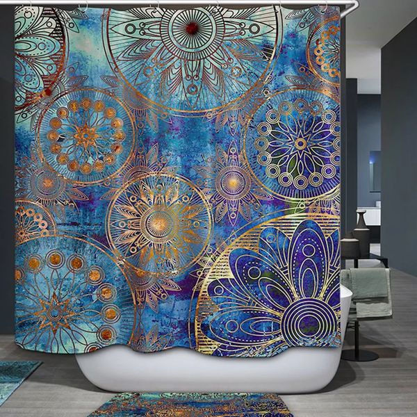 Rideau de douche Mandala bleu violet, arbre de vie avec Style Floral, œuvre d'art spirituelle, méditation, paix, décor de salle de bain Spa 240328