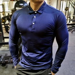 Blue Quick Dry Running Shirt Lange Mouwen Compressie Shirts Gym T-shirt Fitness Sport Fietsen Rits Mannen Rashgard