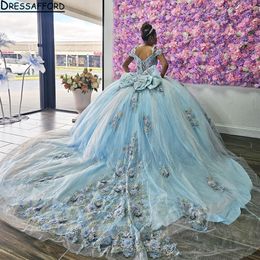 Robe bleue Quinceanera 2024 Robes mexicaines De 15 princesse douce 16 anniversaire XV robe de bal hors de l'épaule robe de fille Cendrillon