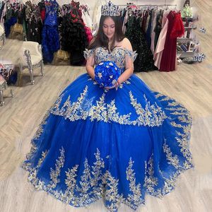 Robes De Quinceanera bleues robes De bal pour Sweet 16 filles perles or Appliques robe De Graduation à lacets Vestidos De 15 Anos