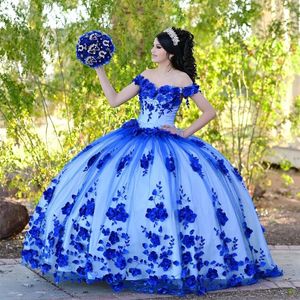 Robes De Quinceanera bleues robe De bal chérie robes De 15 Anos mode 3D fleur Tulle doux 16 robe De soirée princesse