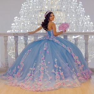 Blue Quinceanera Dresses Sweetheart Lace Applique Flowers Sweet 16 Dress Girl Prom Party Gowns Vestidos De 15 Anos
