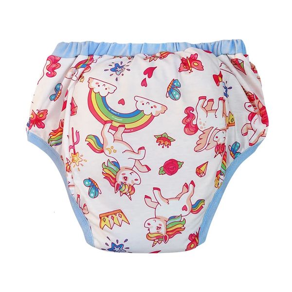 Licorne arc-en-ciel bleu Pantalon de formation imperméable pour bébé adulte DDLG Couches réutilisables Adulte Aloth Couche Potty Underweaer Culotte 240229