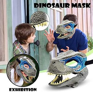 Máscara de dinosaurio de Raptor Blue Fácil de usar con cinturones de seguridad y en movimiento de una mierda que juega a un amigo y familia asustando para niños adultos HKD230810