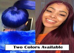 Pelucas de cabello humano coloreadas rectas con frente de encaje azul rojo 13x6 densidad 99J 180 transparente9929930