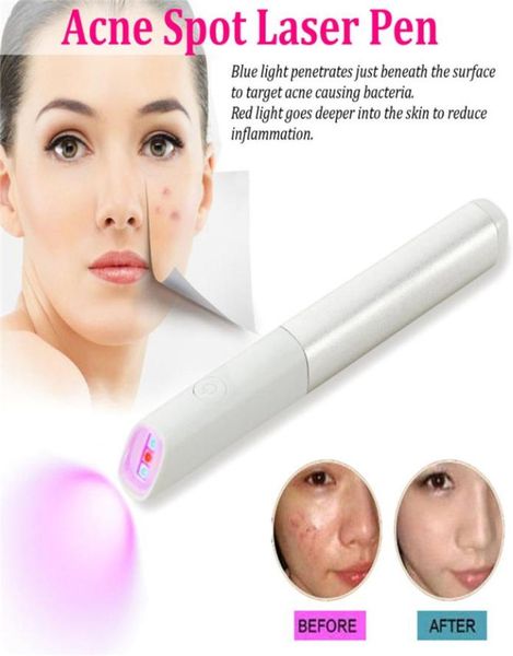 Blue Red Lighthérapie Traitement sur place Acné Traitement Laser Pen Scar Ruinde Réparative Device Blackhead Blemish Face Face Skin Care Tool8797302