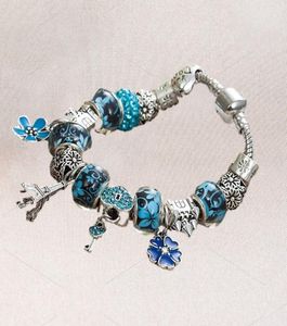 Bracelet de perles à breloques en verre de Murano bleu/rouge/rose pour Bracelet à pendentif tour Eiffel à breloque plaqué argent 925 Bangle9752366