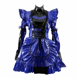 Juego de rol azul Maid Dr con falda de muñeca Apr French Sissy PVC manga corta gótico Dr uniforme con cerradura F9cF #