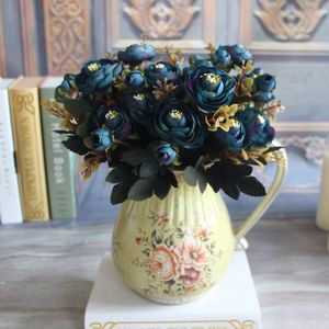 Blue Rose Artificial Flower Fake Peony Vivid Bouquet Pioen 6 Hoofd Herfst Home Kamer Bruids Hydrangea Decoratie CF
