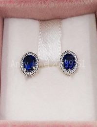 Boucles d'oreilles brillantes rondes Blue Round Authentic 925 Les goujons en argent sterling s'adaptent à des poteaux de style européen bijoux Andy Jewel 296272C011819419