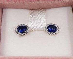 Boucles d'oreilles Blue Round Sparkle Authentic 925 Les goujons en argent sterling s'adaptent à des poteaux de style européen bijoux Andy Jewel 296272C018880085