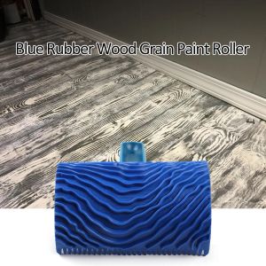 Blauw rubberen hout korrel verf rollenkorrelig schildergereedschap houten korrel patroon muur schilderij rollijn verf gereedschap