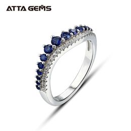 Bagues en argent sterling saphir bleu pour femmes bijoux de fiançailles de mariage S925 créé coupe ronde en gros 211217