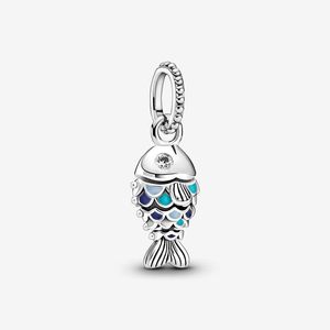 Blue Scaled Fish Dangle Charm Pandoras 925 Sterling Zilver Luxe Bedelset Armband Maken van bedels Designer Ketting Hanger Originele doos TOP kwaliteit Groothandel