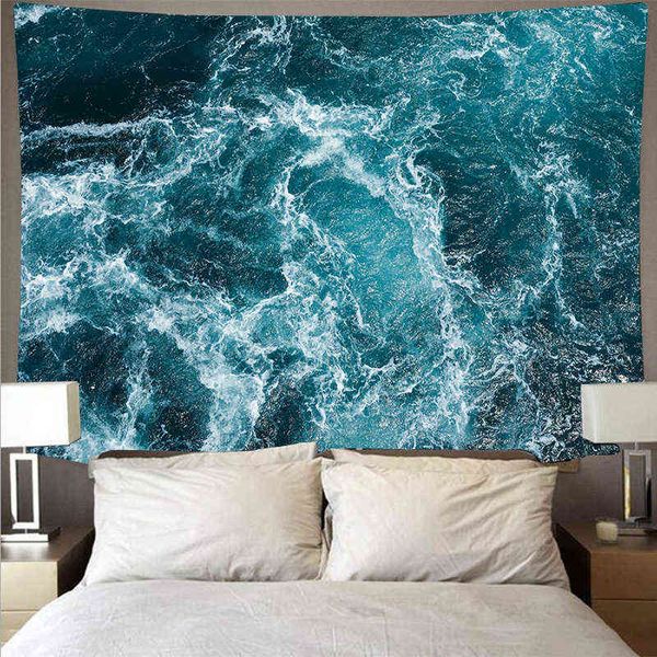 Blue Sea Waves Beach Sunset Tapiz Bohemio Decoración de la pared Pintura Alfombras Hogar y tela J220804