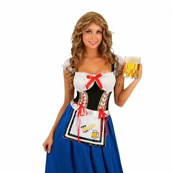 Azul mujeres atractivas Oktoberfest Dr damas mujer bávara alemana moza camarero sirviendo traje de mucama cerveza chica ropa de lujo P5Xh #