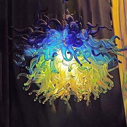 Blauwe schaduw kleuren ketting hanglamp moderne glazen kroonluchter verlichting voor dining woonkamer slaapkamer mode led kroonluchters lampen thuis licht armaturen
