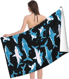 Serviettes de plage de requin bleu serviette de salle de bain à la microfibre à sec rapide et absorbante. Travel de voyage en plein air serviette de plage surdimensionnée pour les enfants adultes