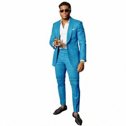 Blauwe Sjaal Revers Pak Mannelijke 2 Stuks Tailored Bruidegom Wedding Suits Tuxedo Beste Man Blazer Broek Trendy Fi Huwelijk Kostuum Y9uA #
