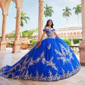 Vestidos de quinceañera brillantes azules, vestido de baile con apliques dorados, corsé con cuentas de encaje, vestido de princesa, vestidos de 15 quinceañera