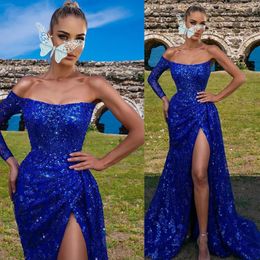 Blue Short Royal Prom -jurken vrouwen elegante avondjurk lange mouwen illusie illusie satijn sexy graduaton feestvestido de gala
